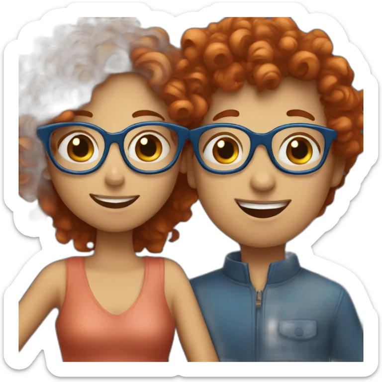 girl with curly red hair and blue glasses kissing a boy sticker