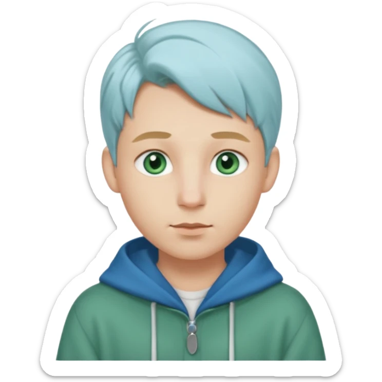 Haz un emoji con estas características: Hombre
Ojos Azules verdosos
Nariz bonita 
Labios medio gordos peor no mucho
Orejas bonitas
Rubio
Ropa Oversize sticker