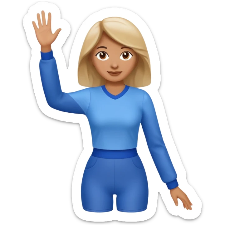 full body woman emoji inspired by AT&T, blue and white color scheme, waving, Apple emoji style sticker