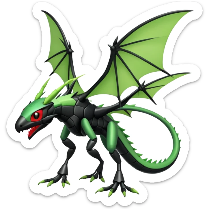 Gothic Black Edgy Futuristic Flygon-Scyther-Fakemon-creature Full Body sticker