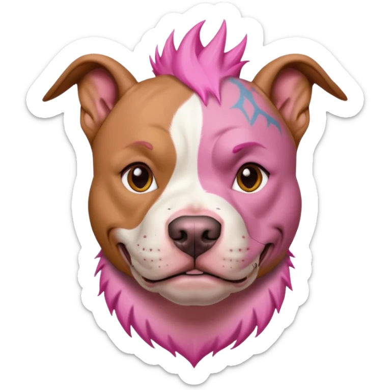 very tattoed face pitbull dog with pink spiky hair sticker