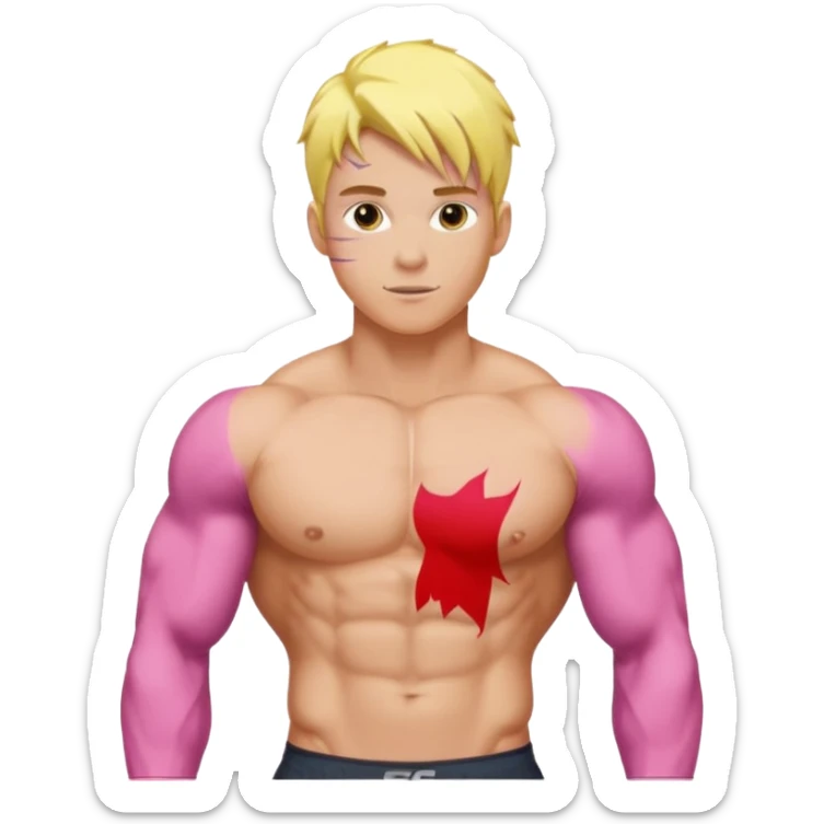 Blonde Male pink hair abs 6pack core yellow skin curves sticker