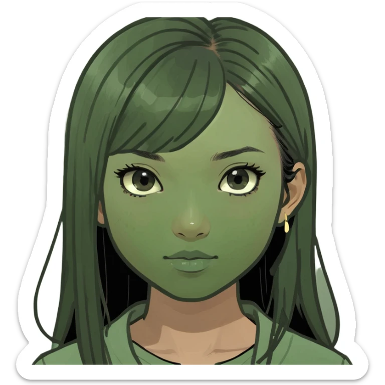 Asian girl with light brown skin and pin-straight black hair sticker