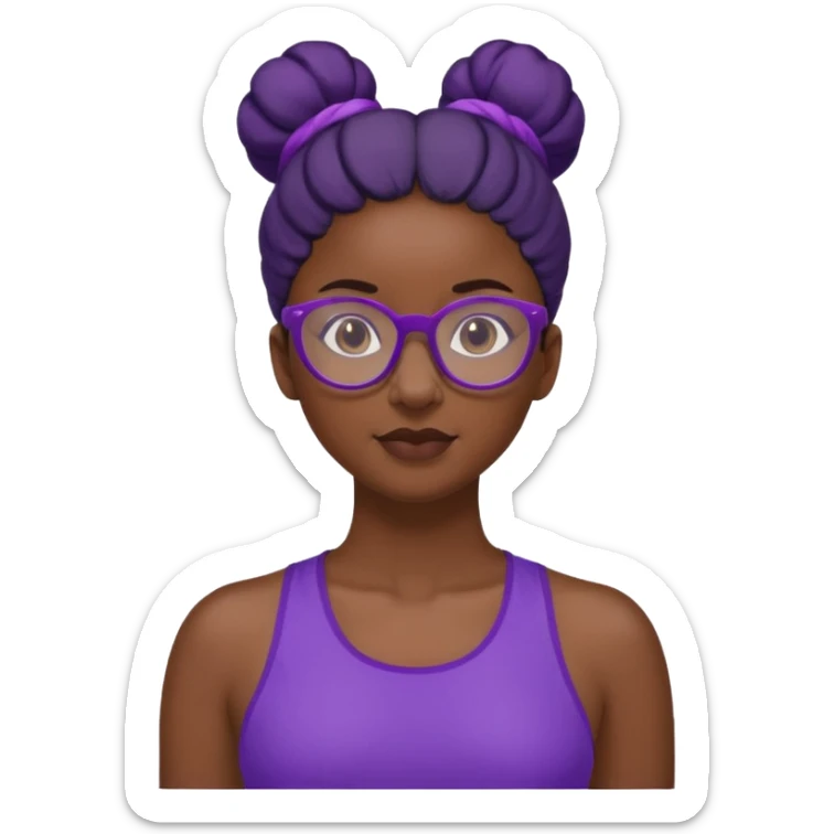 Female Athlete with Glasses – Dark-skinned woman, bun hairstyle, purple sports top.


 sticker