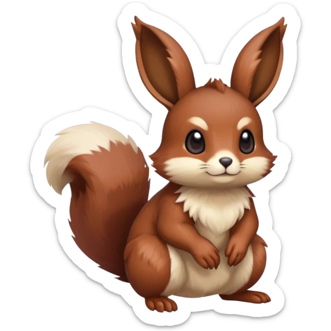 Cute cool animal hybrid Fakemon full body, dark-red-brown, beige, squirrel-eevee-bunny sticker