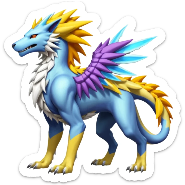 Colorful Manectric-Solgaleo-Raikou-Wargreymon-Sergal-Pokémon-Digimon-Fakémon-fusion-hybrid-creature sticker