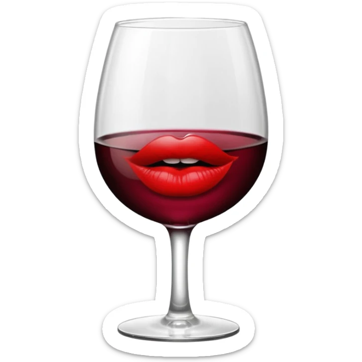 wine glass half full of red wine with a lipstick kiss print on the rim sticker