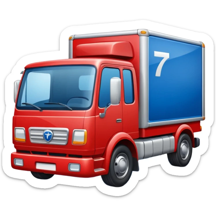 red truck with a blue plate showing white "TIR" on the front. No brand logos sticker