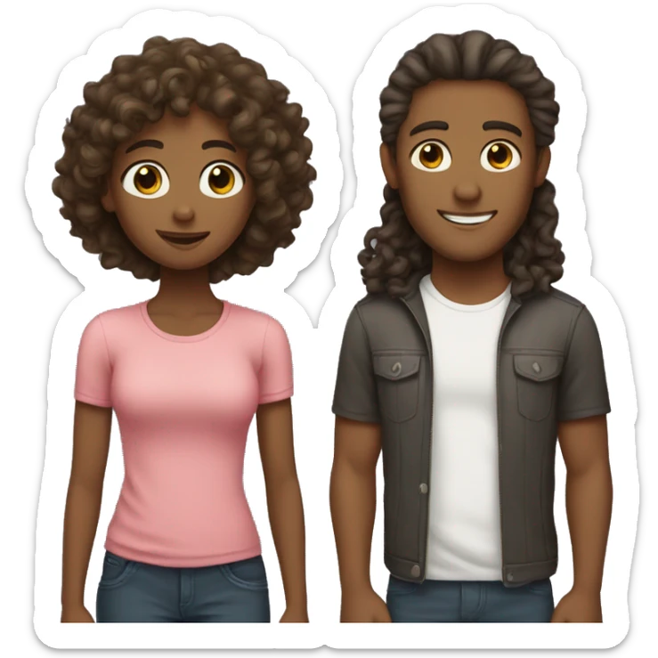 Guy with curly hair and straight hair brunette girl sticker