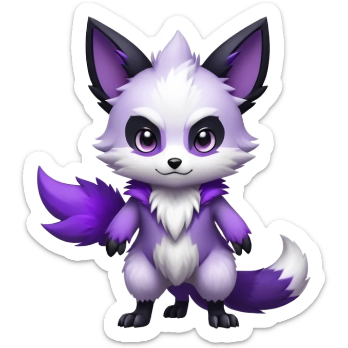 High quality Cute Cool Kawaii edgy Chibi Fur-Sona Purple fur, white belly, white tail-tip, black legs, black ears, Fakemon-Digimon-creature-animal-vernid-hybrid Full Body, facial markings sticker