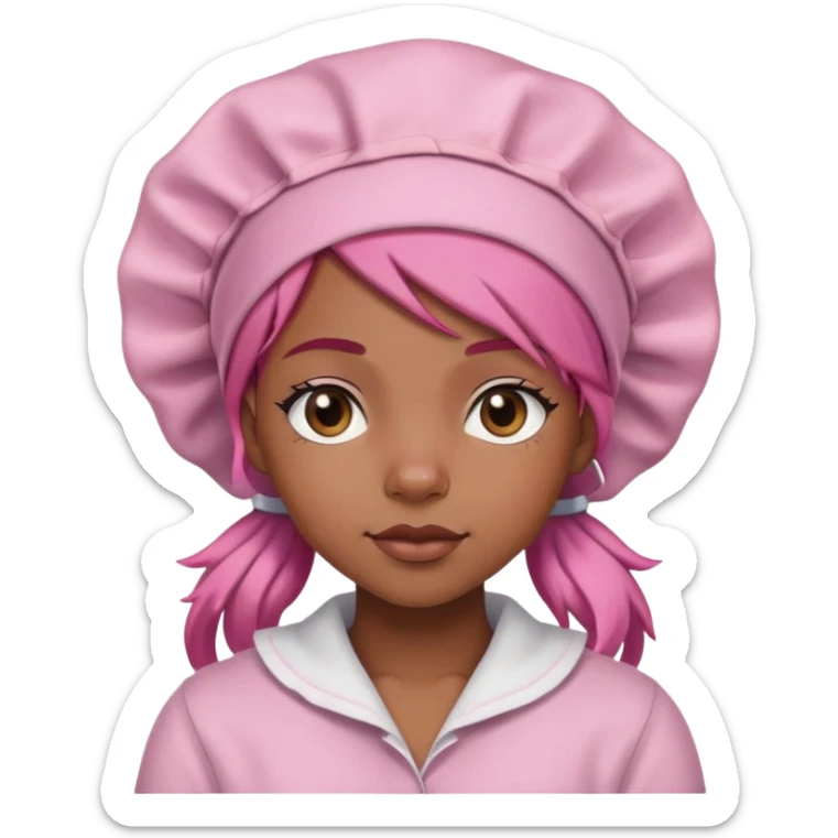 Black girl with a pink hair Bonnet on and a smug look on her face sticker