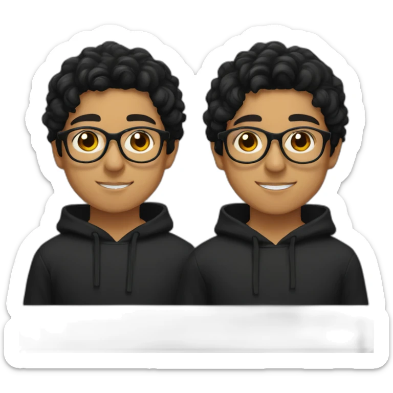 hispanic boy wearing glasses in a black hoodies with wavey black hair with brown eye sticker