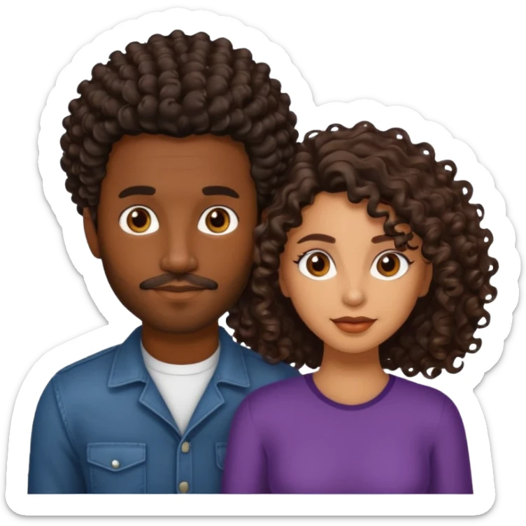 Dark brown skin man with a light beard and a curly   fade haircut with dark brown eyes with a light brown Latina woman with dark wavy hair  sticker