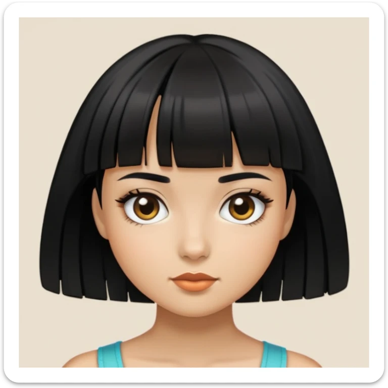 Chica con cabello corto y flequillo de color negro y piel canela sticker