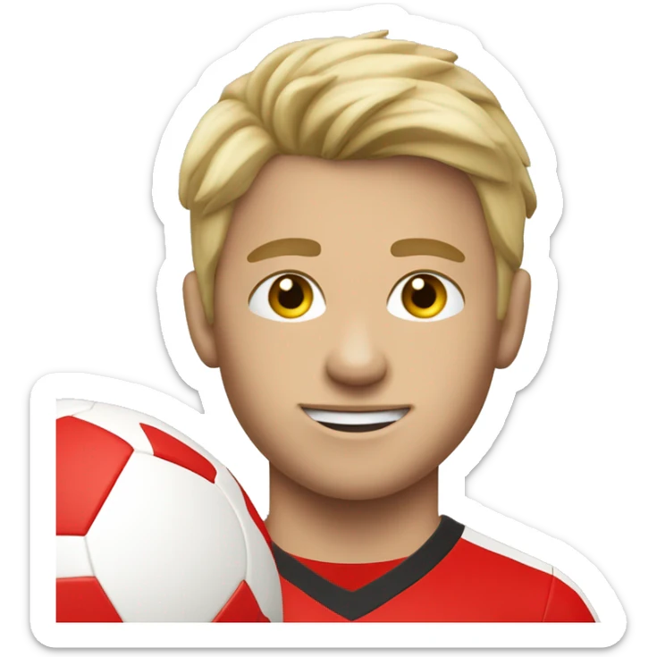 Dirty Blonde hair boy with fair skin soccer player wearing red jersey sticker