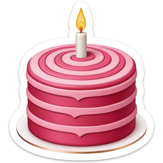 brandcake emoji reminiscent of Airbnb logo, minimalist cake design with swirl or loop element echoing 'Bélo' symbol, flat modern look, Airbnb signature pink-red hues sticker