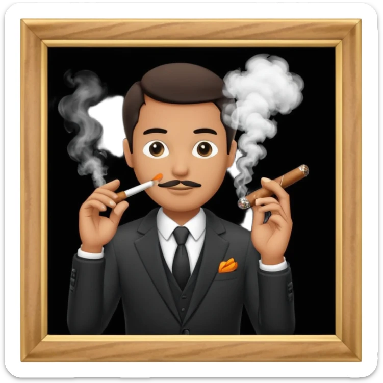 Draw a no smoking sign. Next to it, there is a man in a suit smoking a cigar. sticker