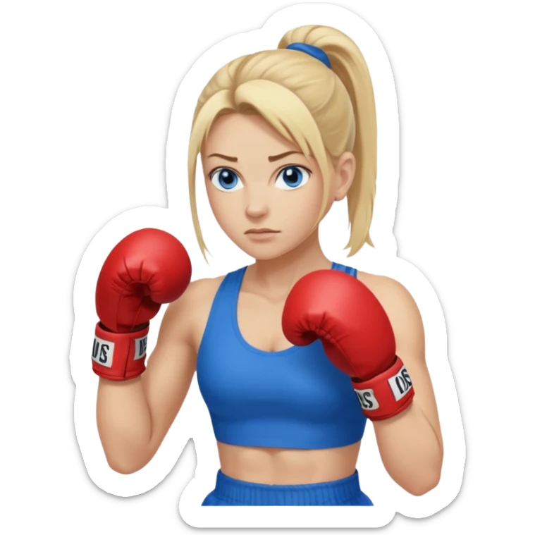 Rubia de ojos azules boxeo con pelo recogido y mostrando cuerpo sticker