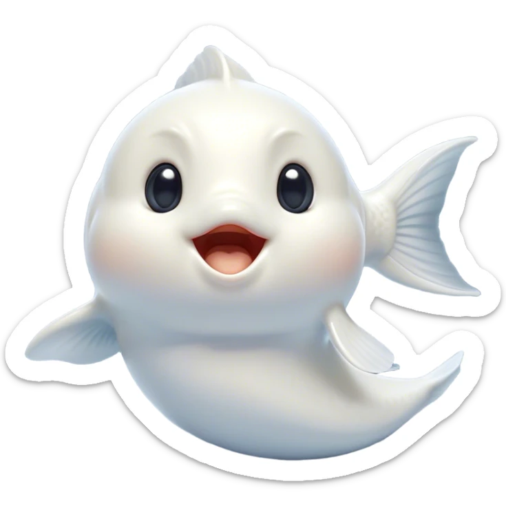 Cinematic Cute Yawning White Goldfish Portrait Emoji, Head tilted slightly with a dramatic, wide-open yawn, showcasing a smooth, pure white body with graceful, flowing fins, eyes barely open in drowsy contentment, Simplified yet irresistibly adorable features, highly detailed, glowing with a soft, cozy glow, high shine, relaxed yet expressive, stylized with a touch of whimsy, bright and endearing, soft glowing outline, capturing the essence of a sleepy yet affectionate goldfish, so drowsy it feels like it could float out of the screen and curl up for a nap! sticker
