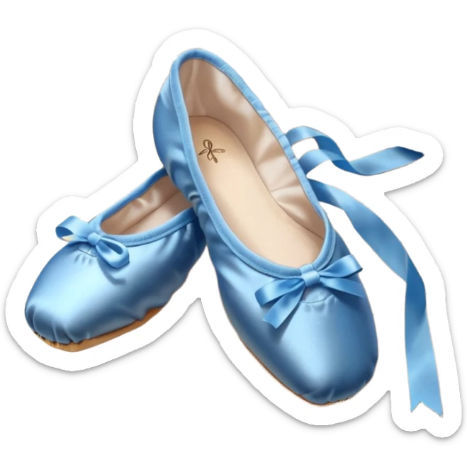 cinematic-realistic-ballet-shoes,-soft-satin-blue-pointe-shoes-with-delicate-ribbons,-resting-gently-on-a-polished-wooden-floor,-subtle-creases-in-the-fabric,-glowing-under-the-warm-golden-light-of-a-rehearsal-studio,-evoking-ele sticker