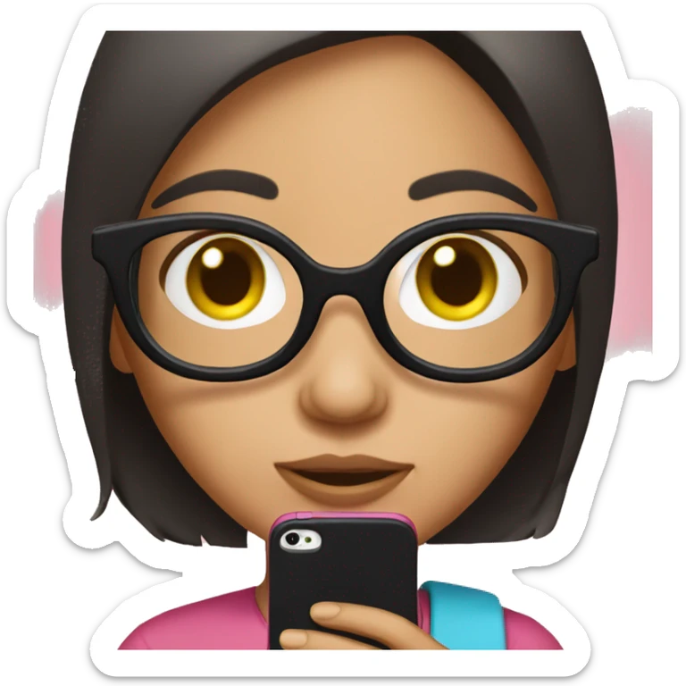 girl with glasses and dark hair reading on a pink smart phone sticker