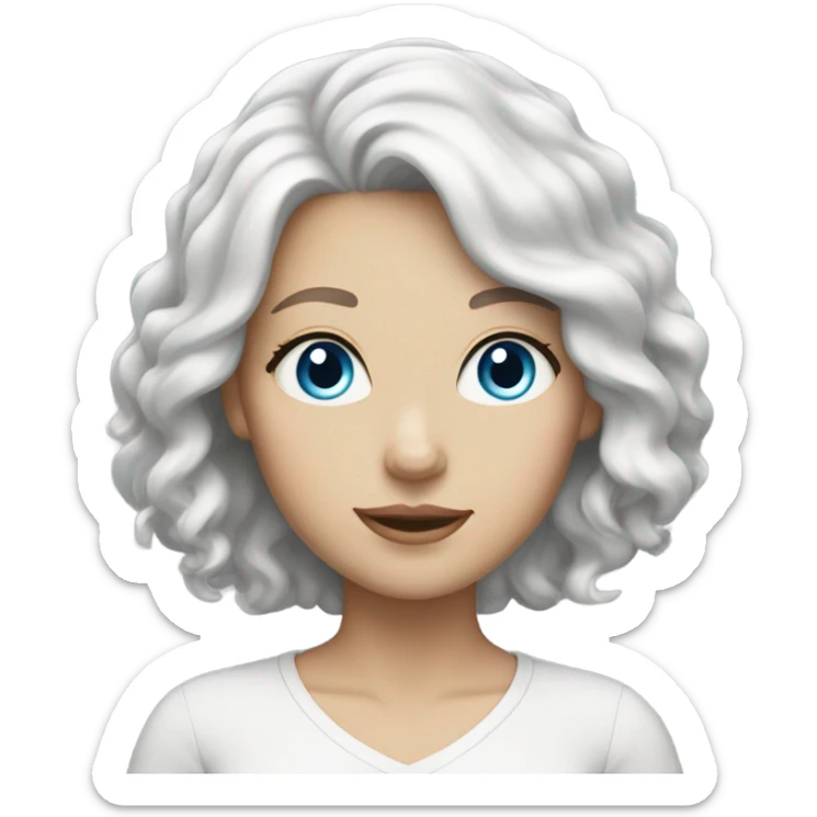 White female light skin blue eyes short hair white hair wavy hair sticker