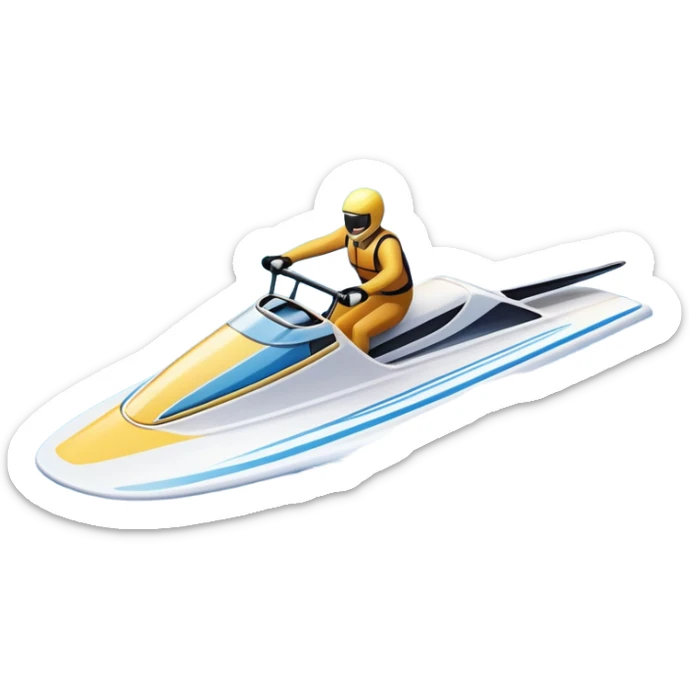 An icon showing water skis on the surface of the water, close-up, with no skier. In the background, a boat speeding away, leaving ripples in its wake. The design emphasizes the smoothness of the skis gliding on water. Transparent background highlights the thrill of water sports. sticker