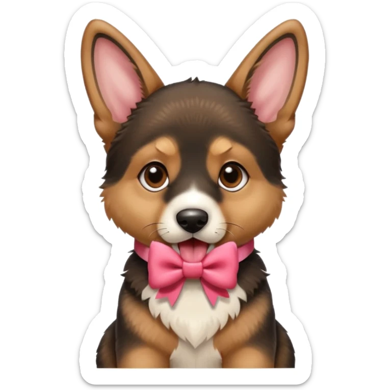 German shepherd puppy with a bow in the neck, like a gift. With the tonge out sticker
