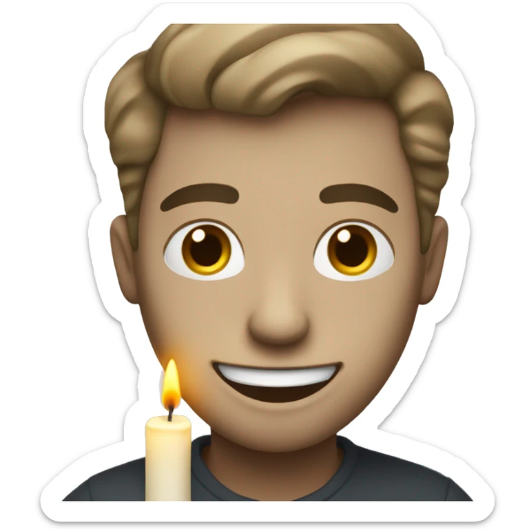 a man with white skin writing a letter and being happy. with a candle in the darkness. sticker
