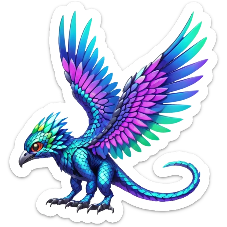 Tropical futuristic lush warm-colored neon-colored Fakémon-Digimon-Trico-creature sticker