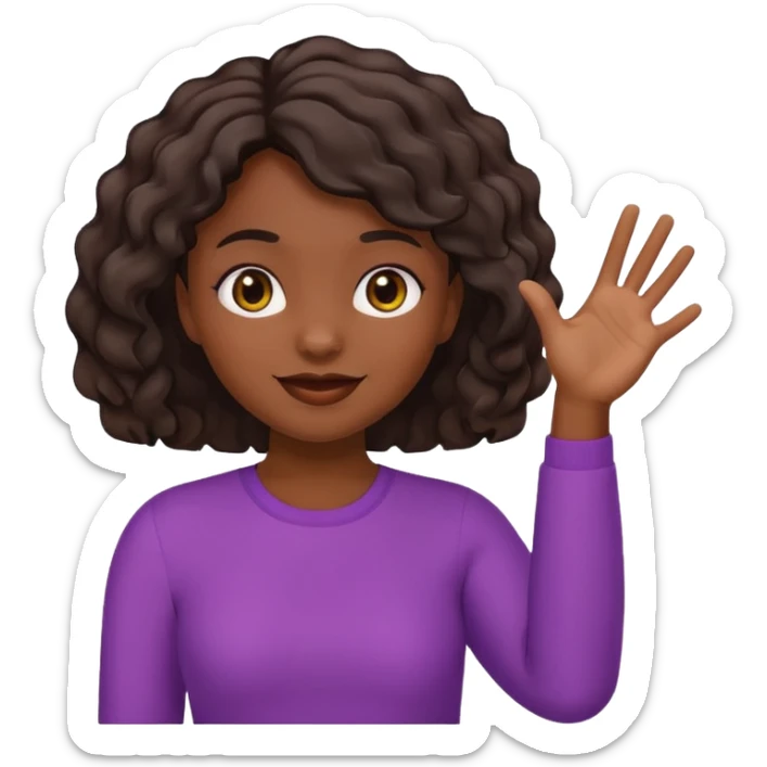 A dark-skinned girl with short, wavy hair raises her right hand 😜 and makes the same emoji movements sticker