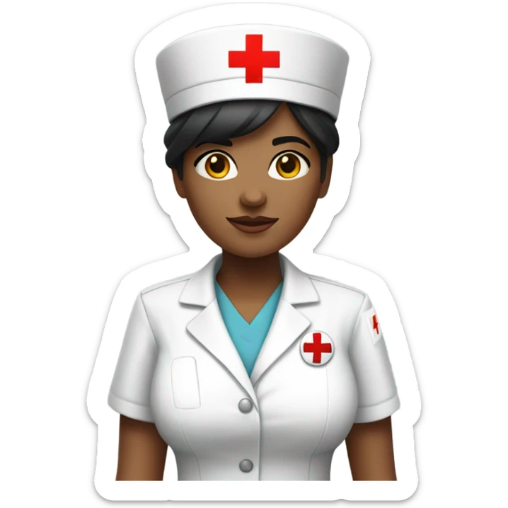 short black hair female nurse with red cross sign hat wearing dress sticker