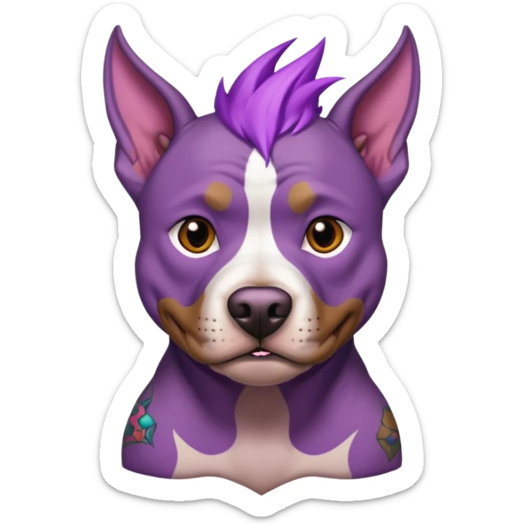 very tattoed brown face pitbull dog with purple spiky hair sticker