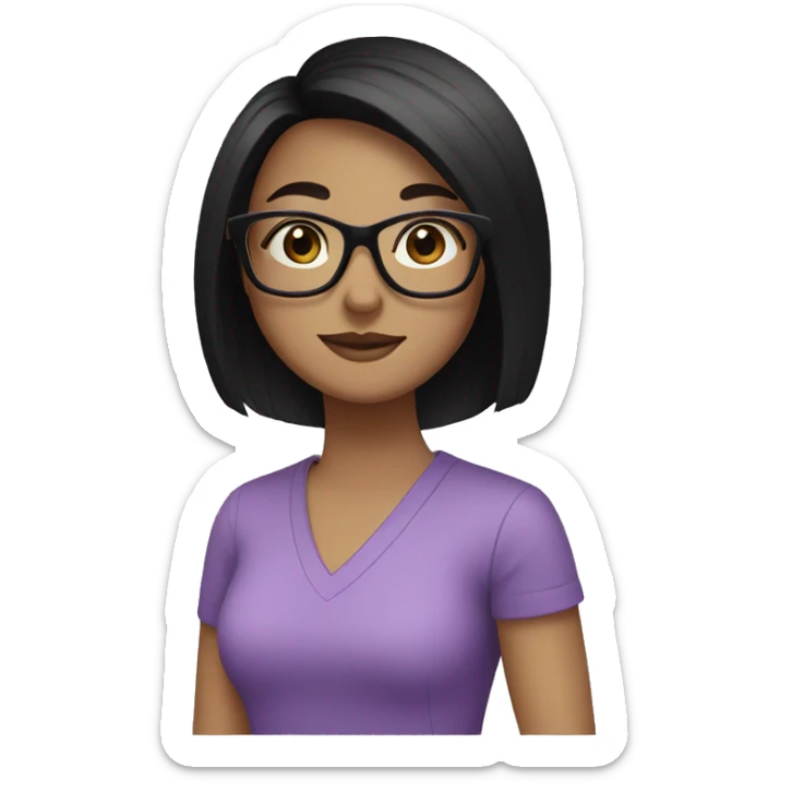 Create me a girl with a square cut, black hair, and purple square glasses sticker