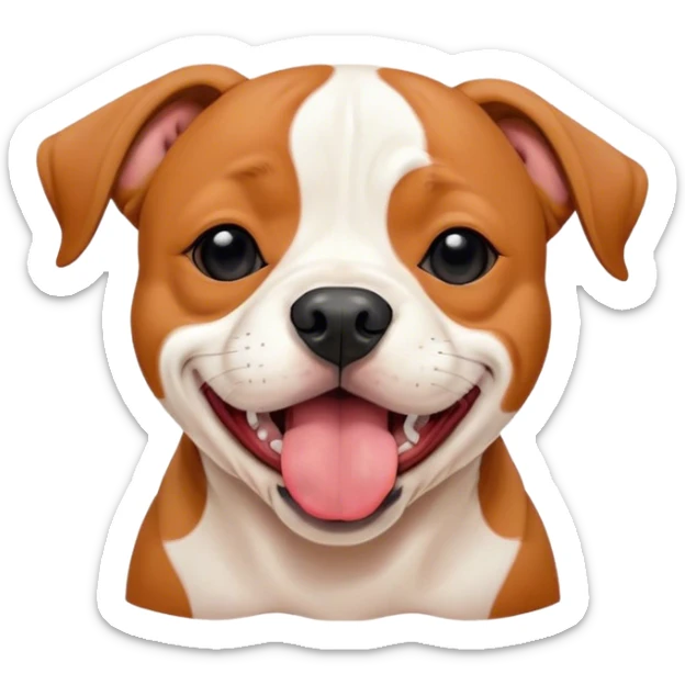 Cinematic Cute Yawning Red/Fawn Staffordshire Bull Terrier Portrait Emoji, Head tilted slightly with a dramatic, wide-open yawn, showcasing a smooth red/fawn Fur with crisp white accents, floppy ears slightly drooping, round dark eyes barely open in drowsy contentment, Simplified yet irresistibly adorable features, highly detailed, glowing with a soft, cozy glow, high shine, relaxed yet expressive, stylized with a touch of whimsy, bright and endearing, soft glowing outline, capturing the essence of a sleepy yet affectionate guardian, so drowsy it feels like it could stretch right out of the screen and curl up for a nap! sticker