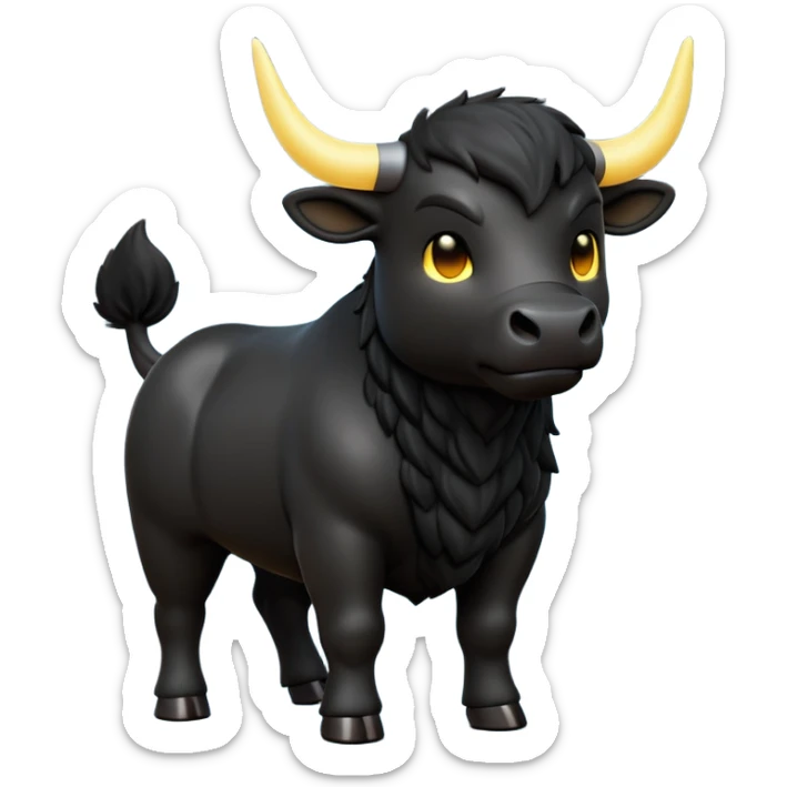 cinematic-[black bull]-realistic-full-body-standing-emoji,-tail-flicking-lazily,-head-tilted-dramatically,-sleek-[black]-fur,-simplified-yet-realistic-focused-features,-highly-detailed,-glowing-with-an-almost-sarcastic-glow sticker