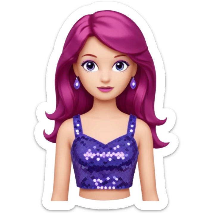 P.J. from Barbie & Friends with indigo eyes, long red hair, lilac sequin crop top sticker