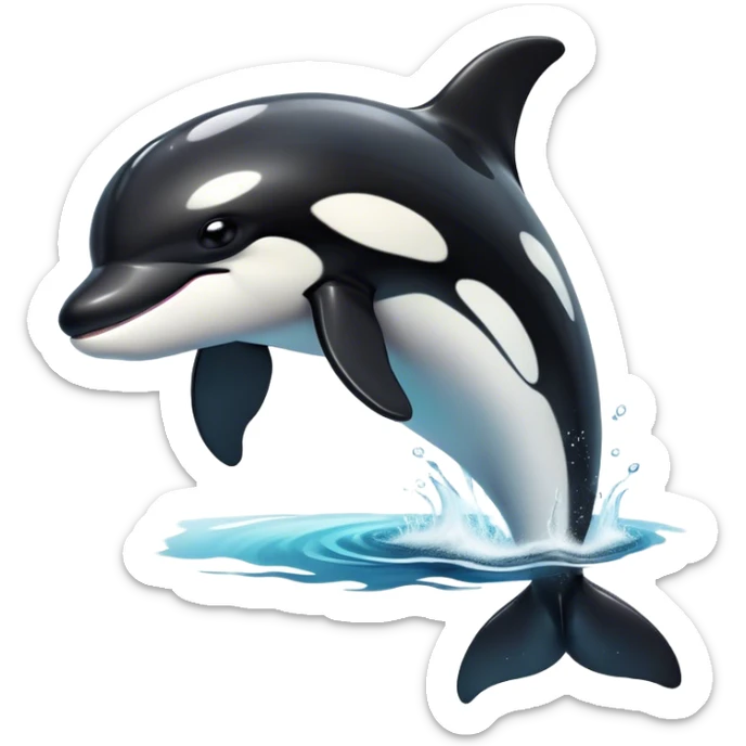 Cinematic Noble orca Portrait Emoji, Poised and majestic, with a sleek, streamlined black-and-white body, piercing intelligent eyes, and a powerful, commanding presence, Simplified yet sharp and sophisticated features, highly detailed, glowing with a soft oceanic radiance, high shine, intelligent and formidable, stylized with an air of deep-sea dominance, focused and alert, soft glowing outline, capturing the essence of an apex predator that appears ready to surge out of the waves with effortless authority! sticker