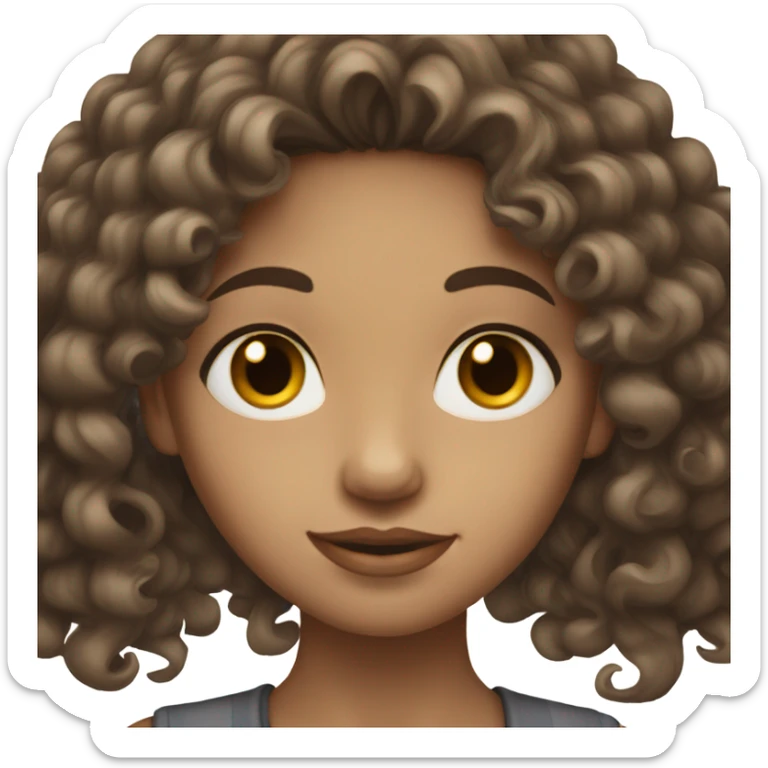 Light skin girl with long dark brown curly hair and black eyes sticker