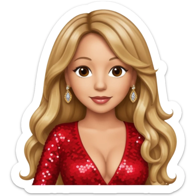 Mariah Carey with long dark blonde hair, red sequin outfit sticker