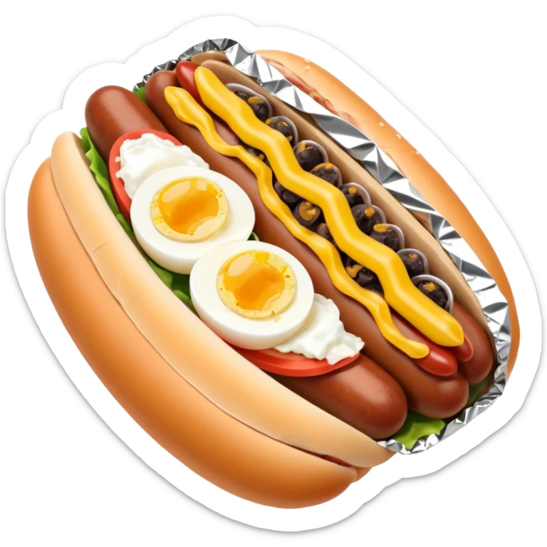 steamed ground pork with raisins, sliced boiled egg, and hotdog wrapped in foil sticker