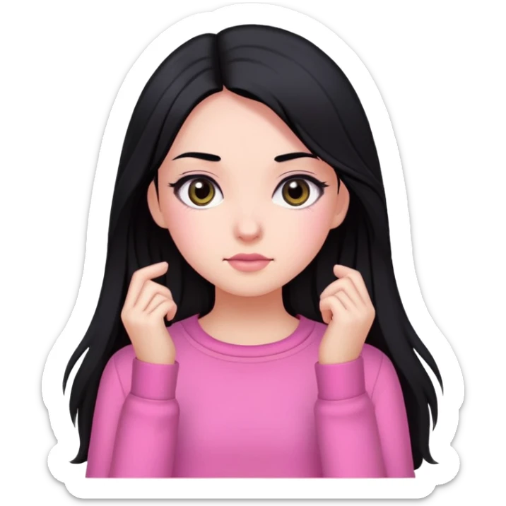 Black hair wave long hair Black eyes Pink clothes Girl sticker