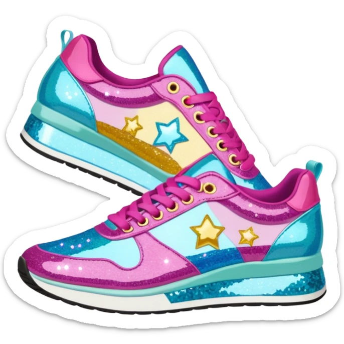 Realistic, detailed, betsy Johnson designer, sparkly womens pair of sneakers, side view sticker