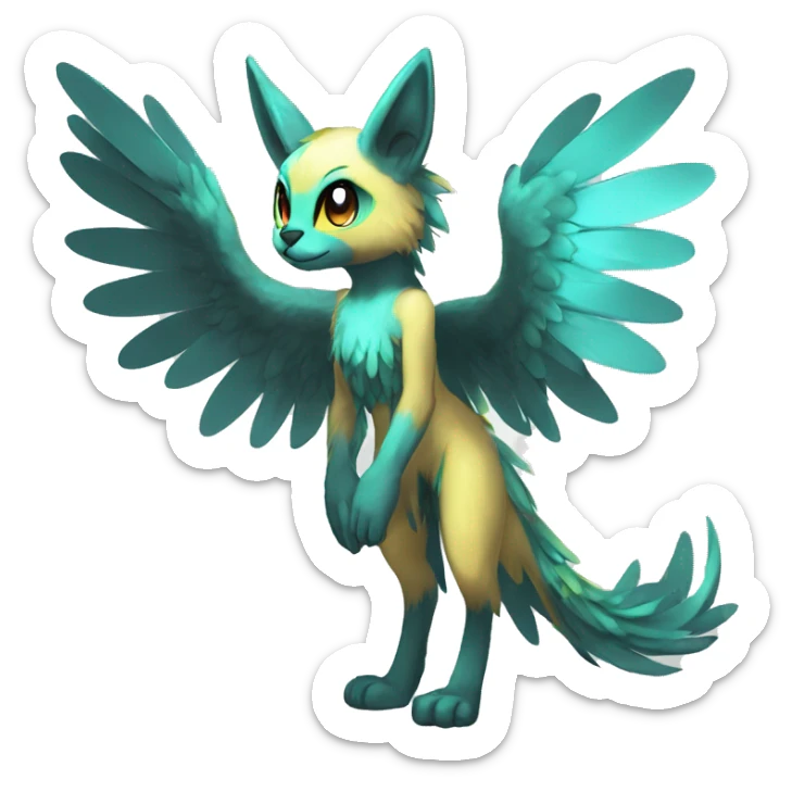 Anthro Sona Cool Edgy Cute Colorful Shy Winged Shiny Fakemon-Fantasy-Creature Full Body sticker