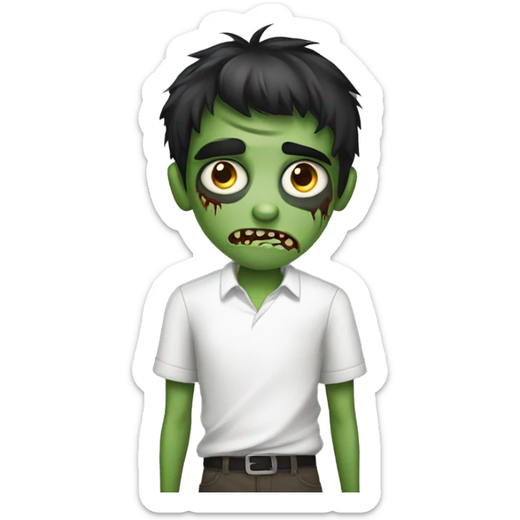 teen boy zombie with dark hair and white shirt sticker