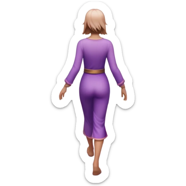 A small figure walks back across a foggy bridge, holding soft pink and purple orbs in each hand—symbolizing compassion and forgiveness. A gentle heart aura trails behind them, showing healing in motion. sticker