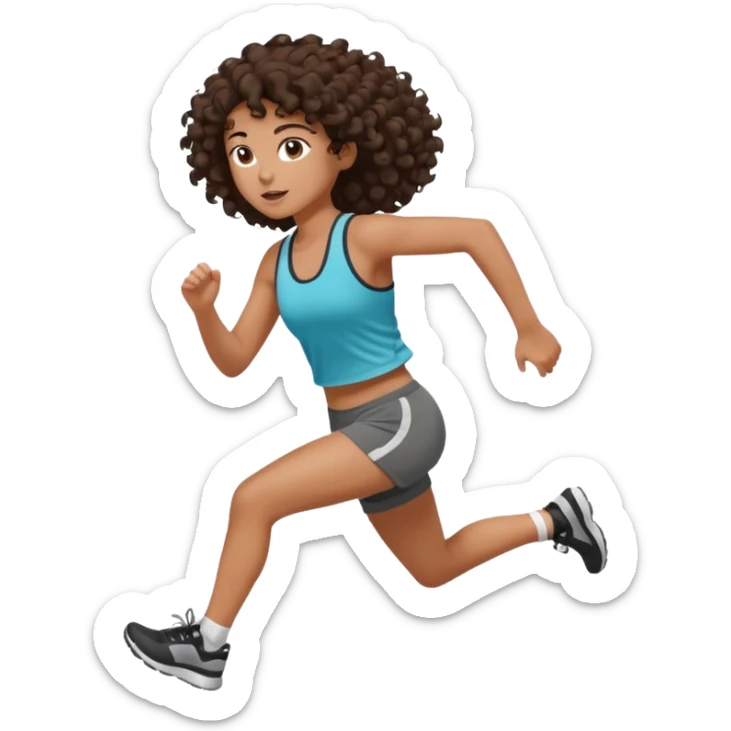 Treino de corrida feminino morena cacheada cabelos cumpridos caindo nas costas sticker
