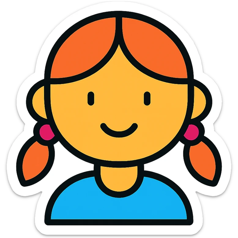 a girl in a color outline icon style, black outlines with subtle color fills, simple and clear sticker