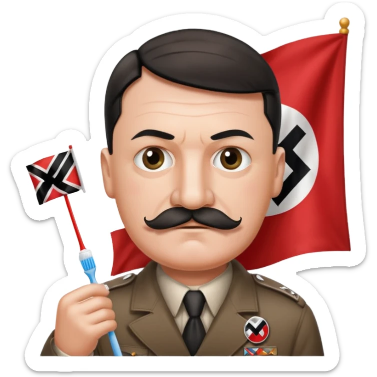 HITLER holding a nazi flag pls and pls turn his BEARD into a toothbrush mustache sticker