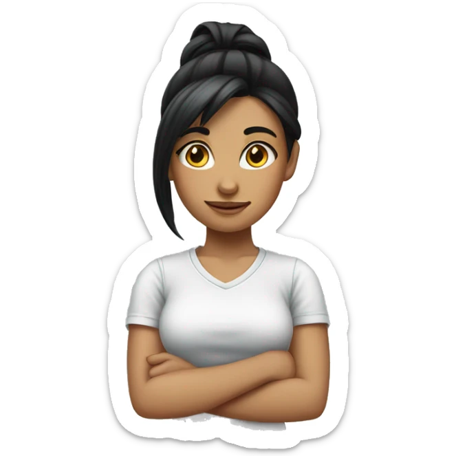 girl with black hair in a ponytail t shir sticker